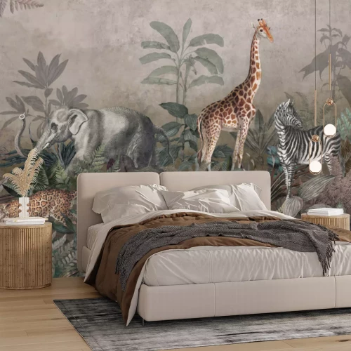 Fotobehang Wilde safaridieren tegen de donkere jungleachtergrond