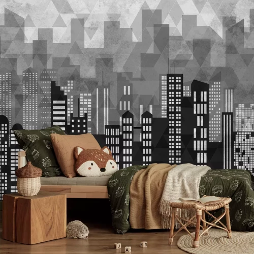 Fotobehang Geïllustreerd New York met een geometrische achtergrond