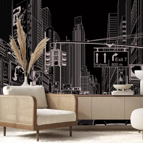 Fotobehang Schets van een straat in New York