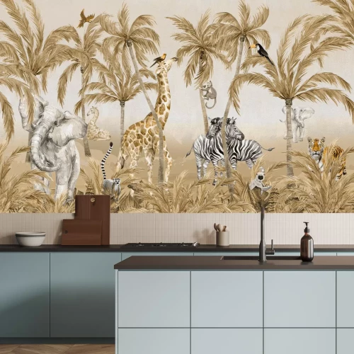 Fotobehang Jungledieren tussen palmen en tropische bomen