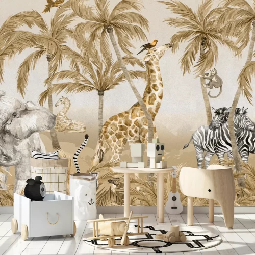 Fotobehang Jungledieren tussen palmen en tropische bomen