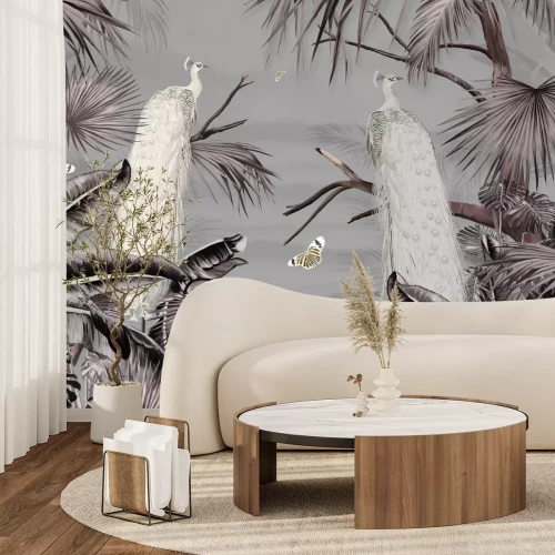 Fotobehang Pauwvogels in een tropisch landschap