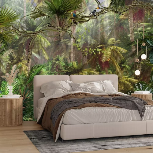 Fotobehang Palmbomen in een dichte tropische jungle