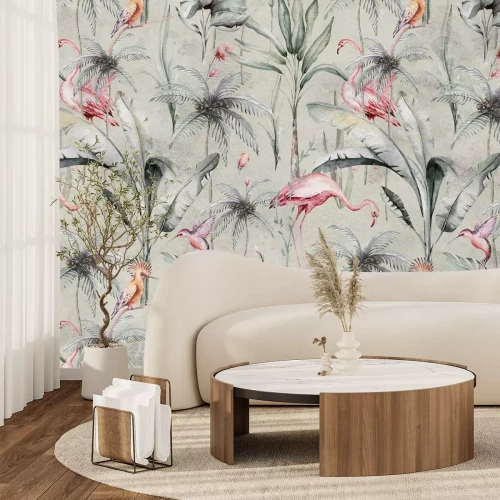 Fotobehang Kleurrijke vogels in tropische vegetatie