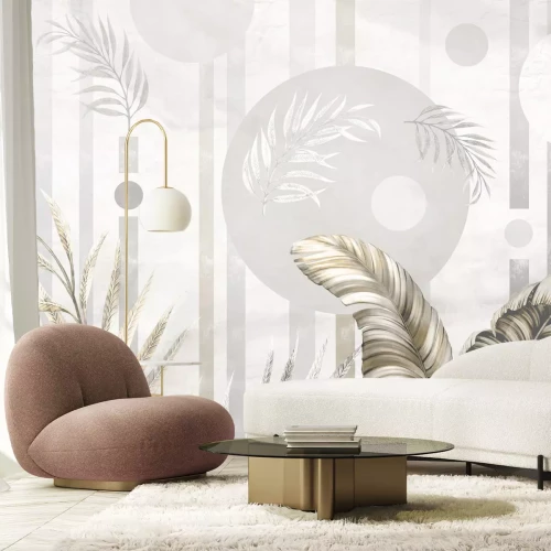 Fotobehang Tropische bladeren op een geometrische achtergrond