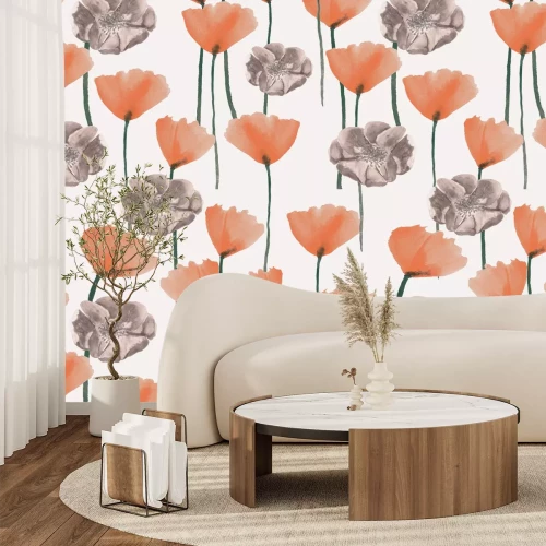 Fotobehang Minimalistisch motief van wilde bloemen op een witte achtergrond