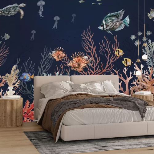 Fotobehang Kleurrijke vissen en waterdieren aquarelwereld