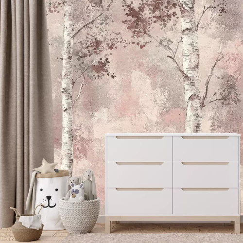 Fotobehang Berkenbomen op een gestructureerde achtergrond