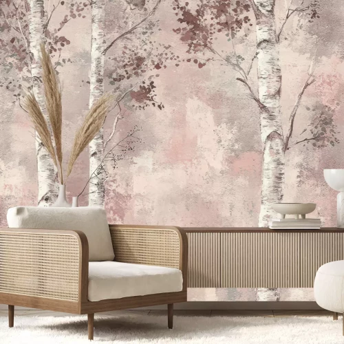 Fotobehang Berkenbomen op een gestructureerde achtergrond