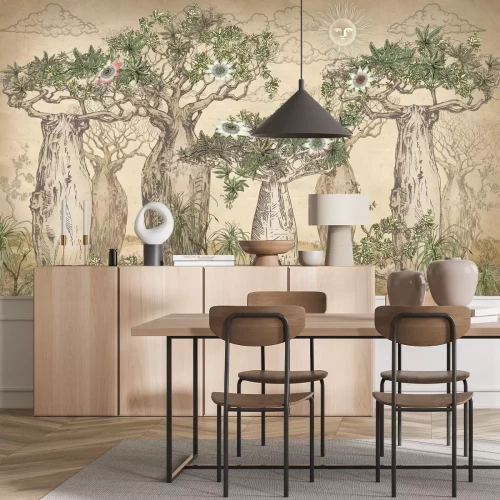 Fotobehang Sfeervol landschap met een vintage baobab