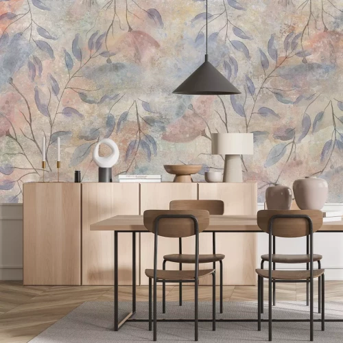 Fotobehang Botanisch patroon met klaprozen en bladeren