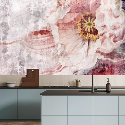 Fotobehang Een geschilderde bloem op een betonnen achtergrond