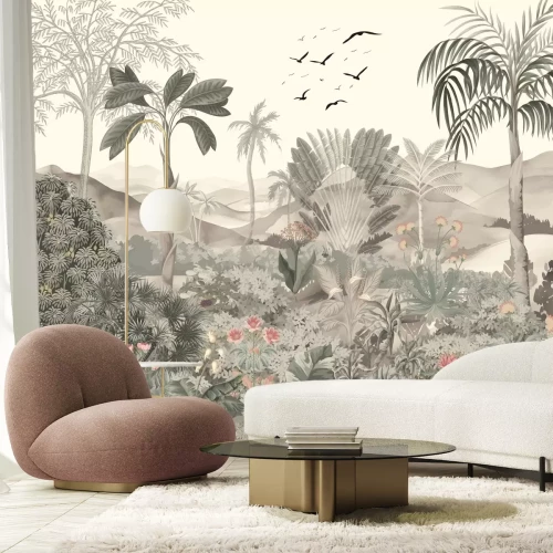 Fotobehang Een tropische jungle vol groene planten