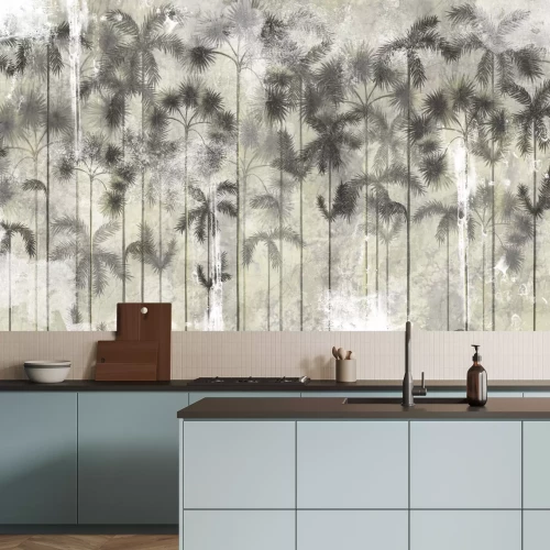 Fotobehang Een plantenmotief met bamboe op een grunge betonnen achtergrond