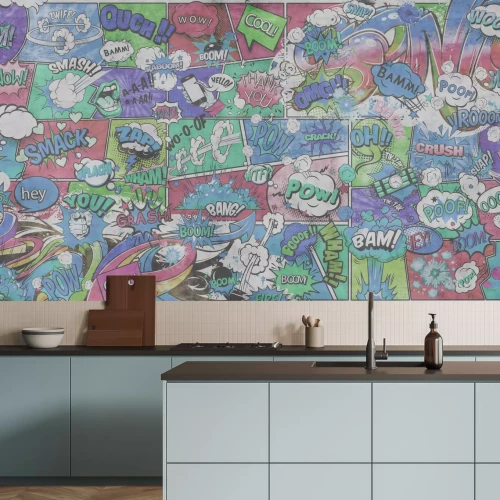 Fotobehang Komische tekstballonnen met opschriften, jeugdpatroon