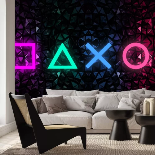 Fotobehang Neon spel symbolen spelthema