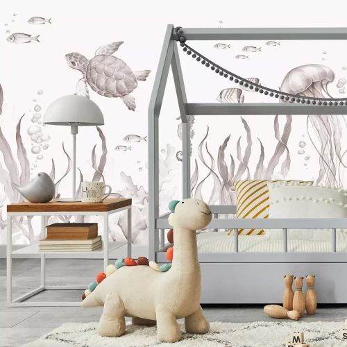 Fotobehang Zeedieren in de onderwaterwereld aquarelpatroon voor kinderen