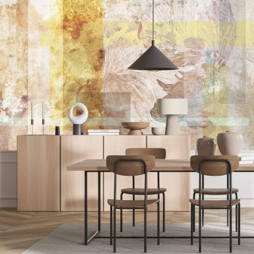 Fotobehang Geometrische vormen en vissen op een aquarel textuur achtergrond artistiek motief