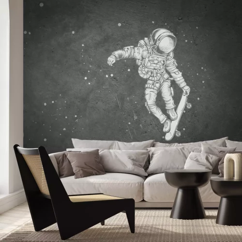 Fotobehang Ruimtescène met astronaut aan boord van een abstracte nachthemel met betoneffect