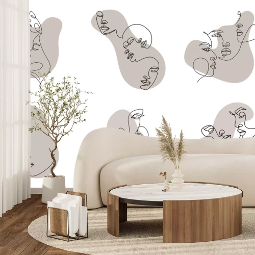 Fotobehang Minimalistische gezichten lijnkunst modern abstract patroon