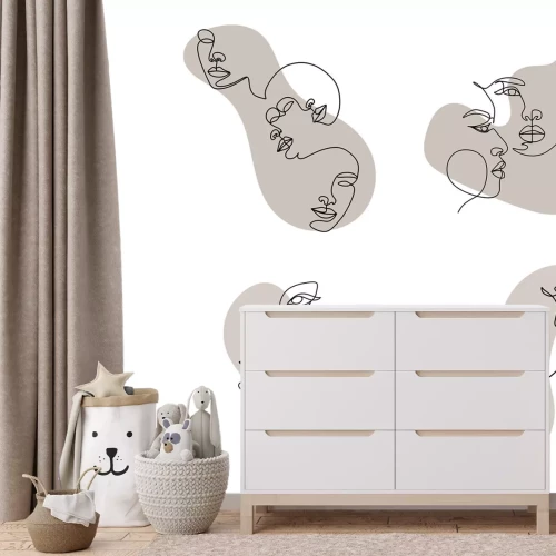 Fotobehang Minimalistische gezichten lijnkunst modern abstract patroon