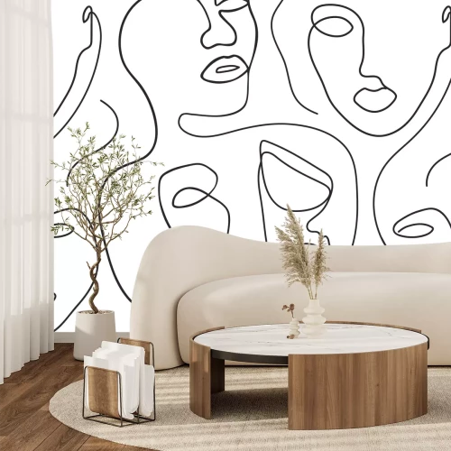 Fotobehang Minimalistische vrouwenportretten in zwart-wit abstractie