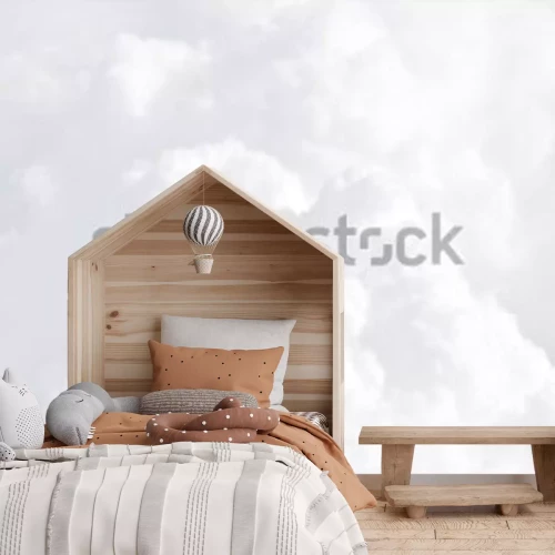 Fotobehang Hemel met wolken, een blik vanuit een vliegtuig boven de wolken. Abstracte natuurachtergrond met wolken in lichte tinten. Witte cumuluswolken.