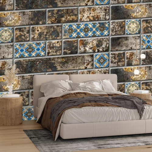 Fotobehang Bakstenen muur met decoratieve patronen