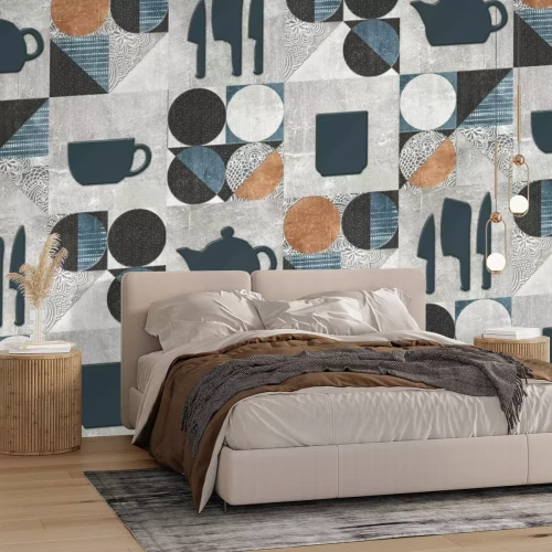 Fotobehang Vierkante tegels met een klassiek serviesmotief