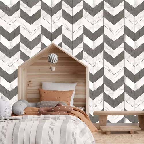 Fotobehang Imitatie grijze en witte tegels