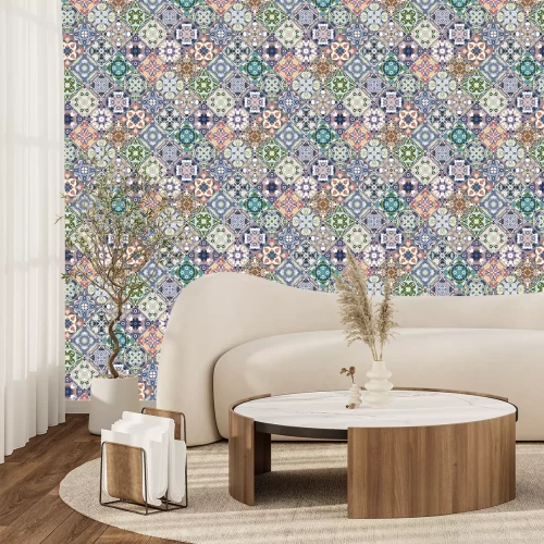 Fotobehang Rijkelijk versierd patroon in imitatietegels