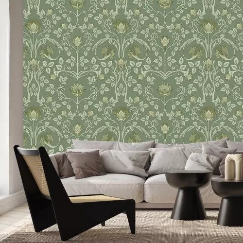 Fotobehang Rijkelijk versierd patroon met bladeren en bloemen