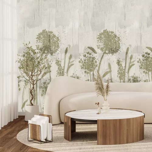 Fotobehang Subtiele paardenbloemen op een grijze achtergrond