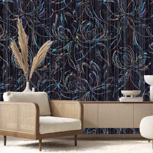 Fotobehang Schets van bloemen op een achtergrond van fijne strepen