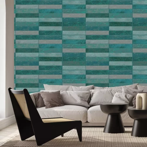 Fotobehang Groene rechthoekige tegels