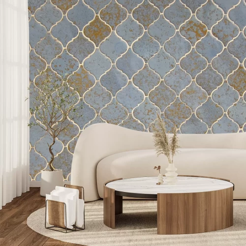 Fotobehang Imitatie geometrische blauwe tegels