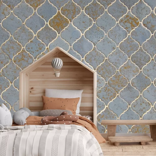 Fotobehang Imitatie geometrische blauwe tegels