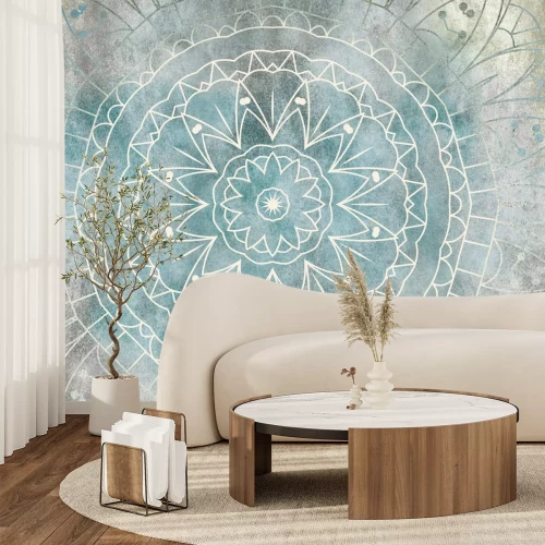 Fotobehang Lijnen die mandala&#39;s vormen op een blauwe achtergrond