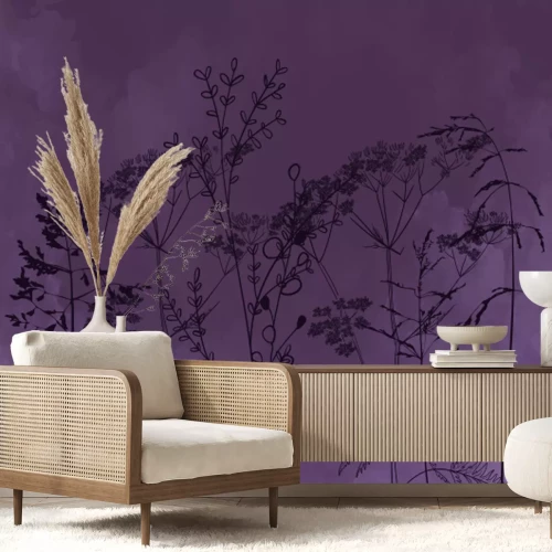 Fotobehang Subtiele witte grassen op een groene achtergrond