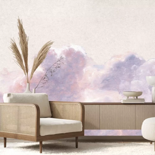 Fotobehang Delicate roze wolken op een lichte achtergrond