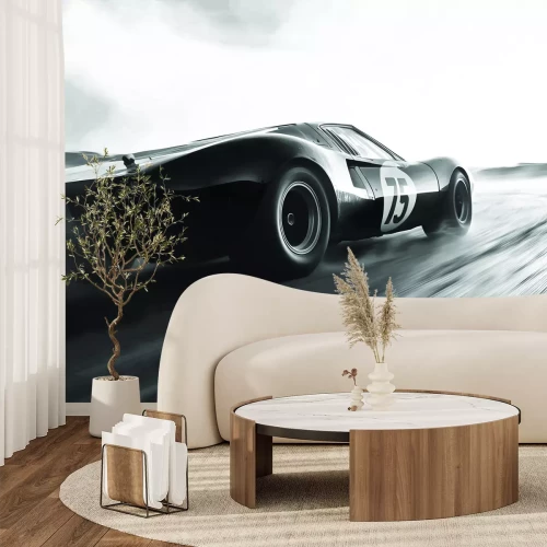 Fotobehang Zwart-witfoto van een retro-auto