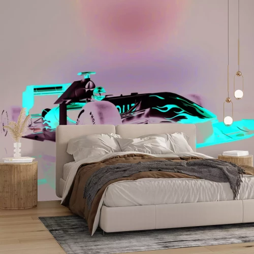 Fotobehang Een raceauto met rode vlammen