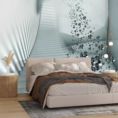 Fotobehang Modernistische witte trappen tussen kostbare mineralen