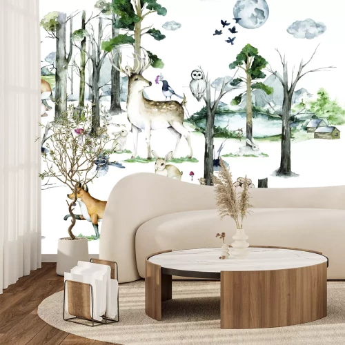 Fotobehang Een mysterieus bos bewoond door wilde dieren