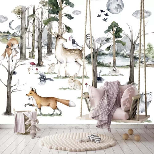 Fotobehang Een mysterieus bos bewoond door wilde dieren