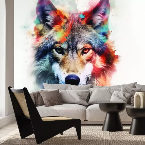 Fotobehang Realistisch aquarelportret van een wolf