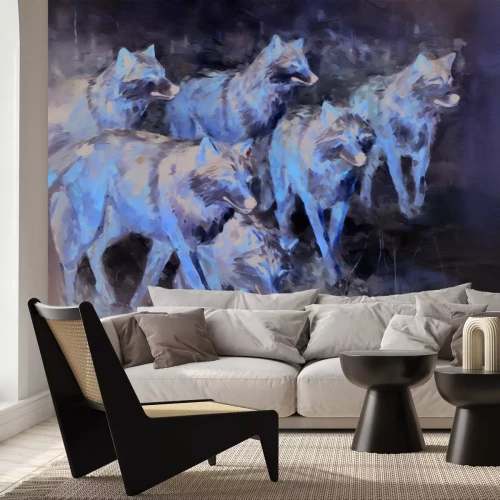 Fotobehang Artistieke aquarel met een wolvenmotief