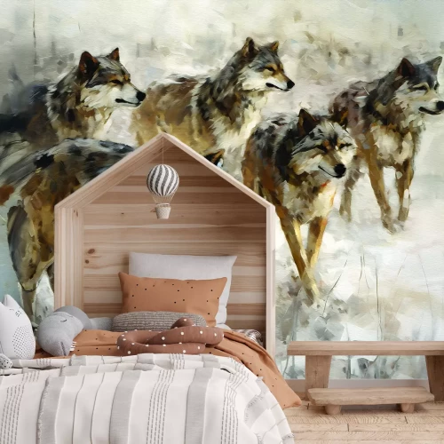 Fotobehang Artistieke aquarel met een wolvenmotief