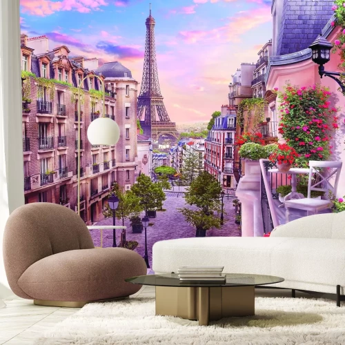 Fotobehang Een charmant panorama van de stad met de Eiffeltoren op de achtergrond