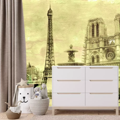 Fotobehang Vintage ansichtkaart met een charmant Parijse landschap